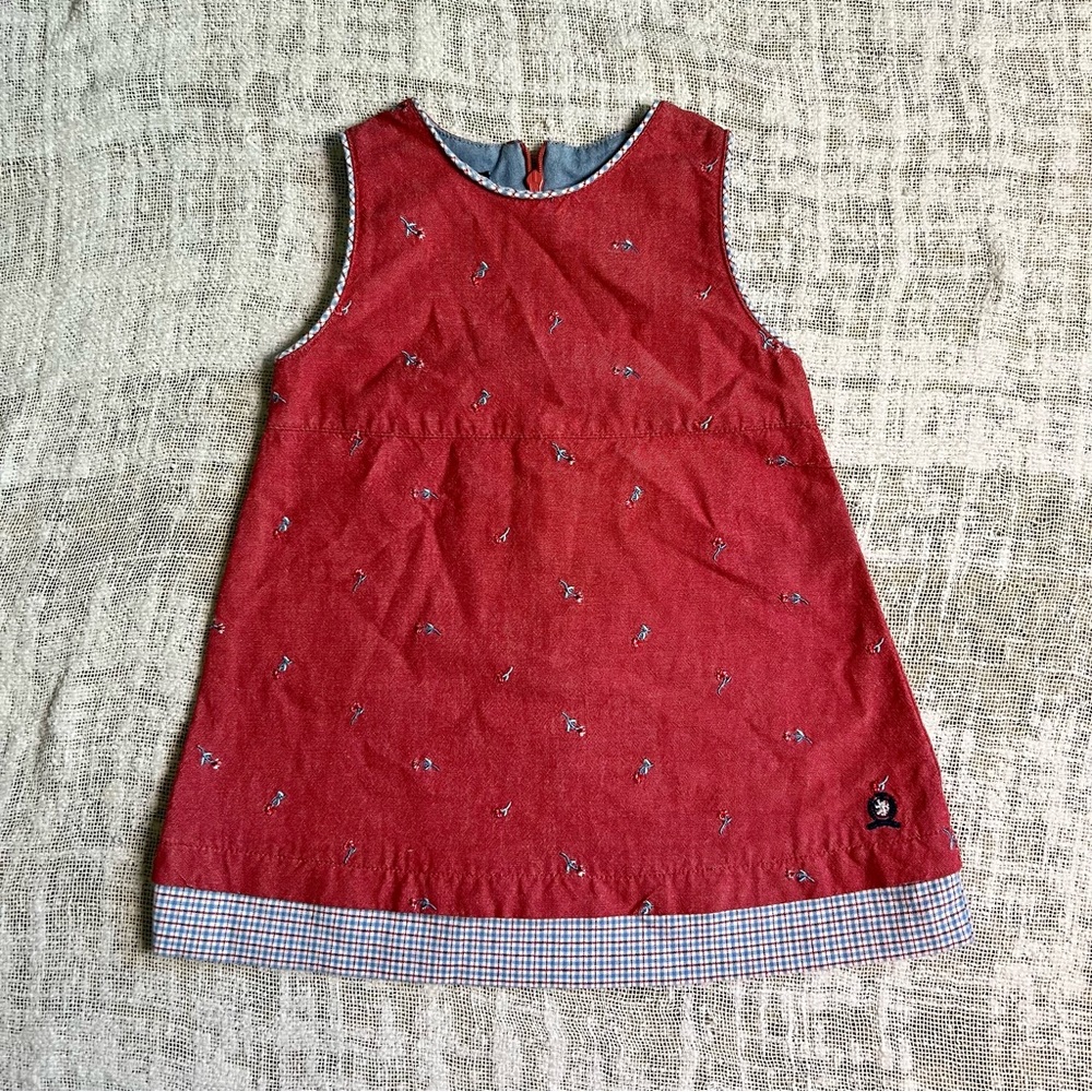 Vintage Tommy Hilfiger • Red Dress with Embroidered Floral Details • Sz 12-18mo